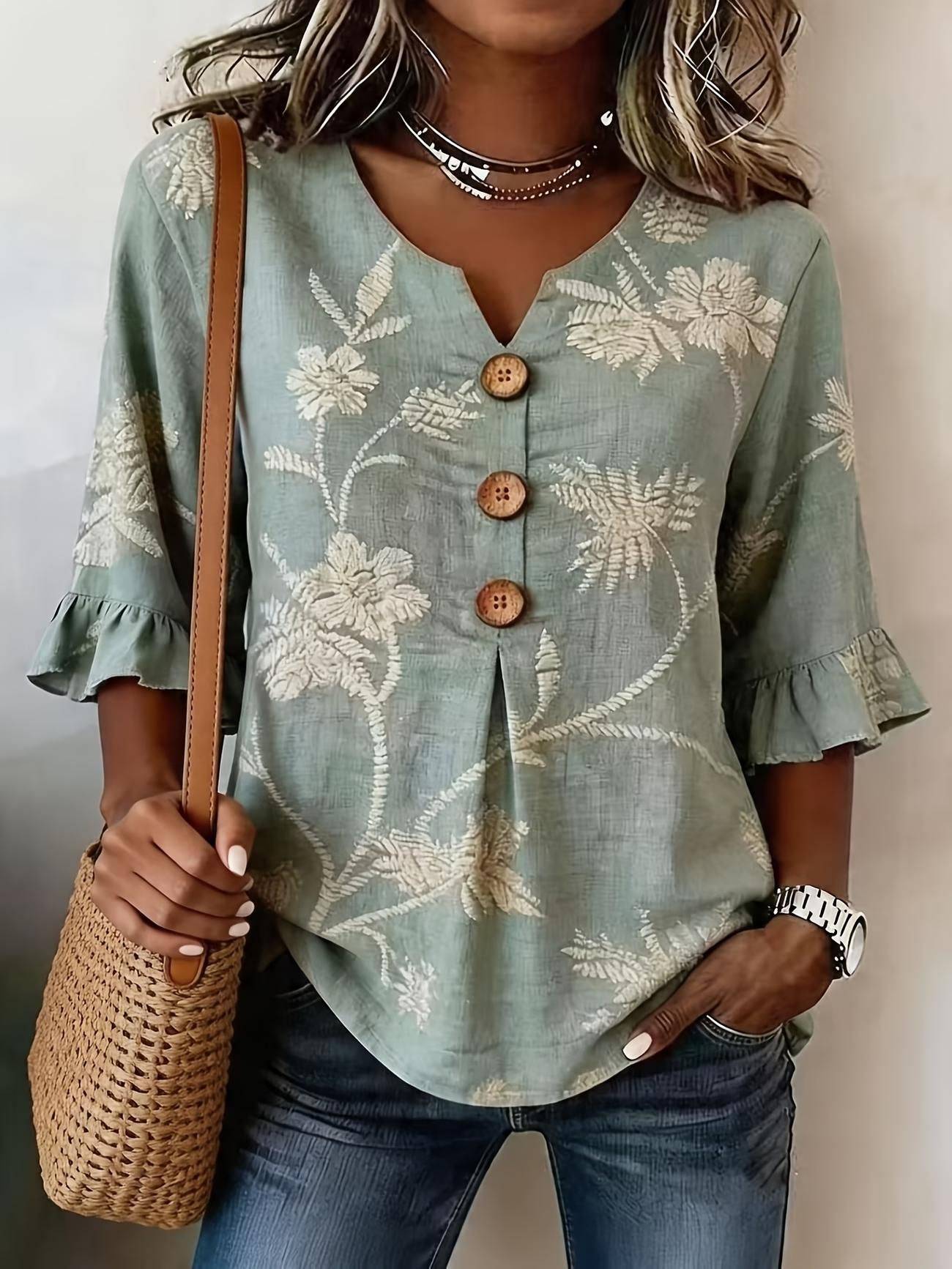 Lace Sleeve V-Neck Spring Shirt